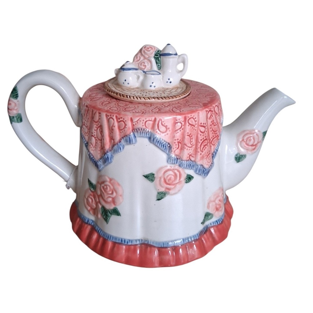 Vintage Fitz & Floyd 1988 English Garden Country‎ Blushing Roses Cottage Teapot